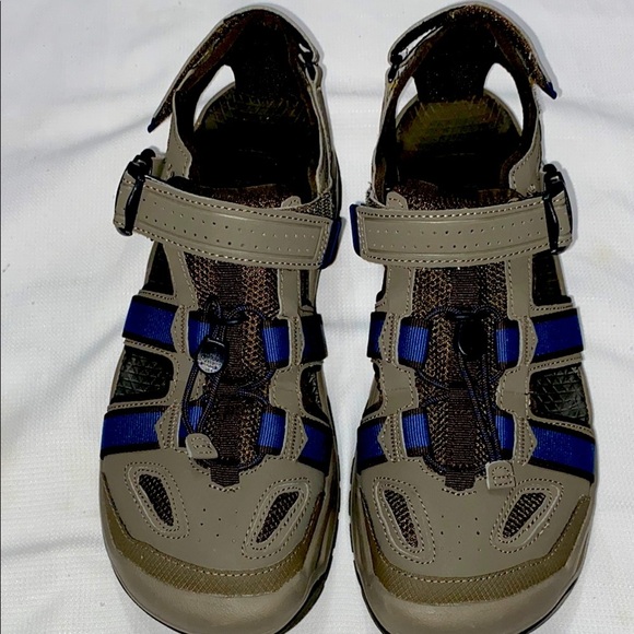 Teva Mens size 11 Sandals Gray and Blue. HOOK LOOP STRAPS BUCKLE COMFORT SHOE - Picture 1 of 14